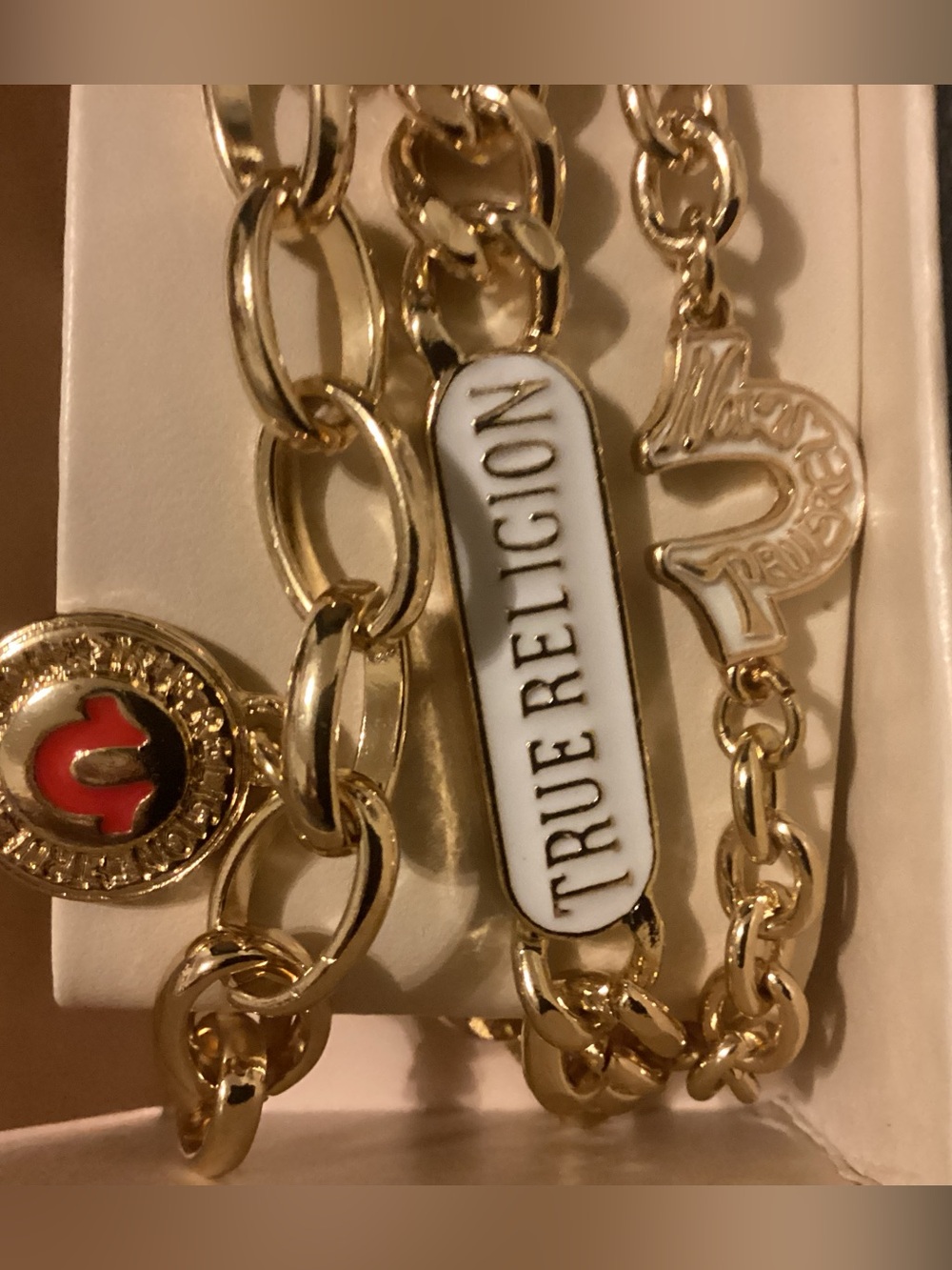 True Religion 3 NEW faux Gold charm bracelets